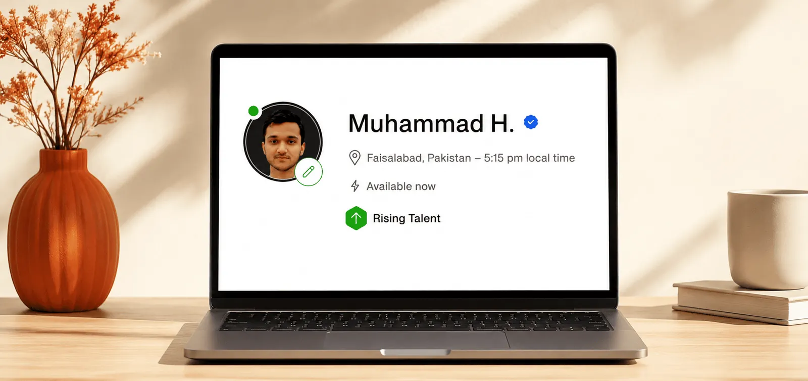 Muhammad Hassan's Upwork profile showing Rising Talent badge